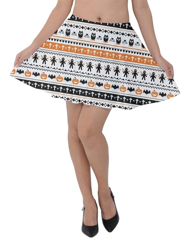 Womens Casual Mini Skirt Halloween Pattern Kawaii Cartoon Pattern Cute Ghosts Velvet Skater Skirt, XS-3XL White Doll $17.97 S...