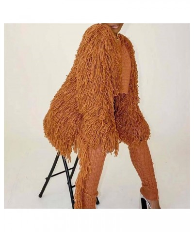 Womens Cable Knit Fringe Tassel Mid Length Cardigans Open Front Sweater Cardigan Oversized Coat Sexy Nightclub Outfit Coffee ...