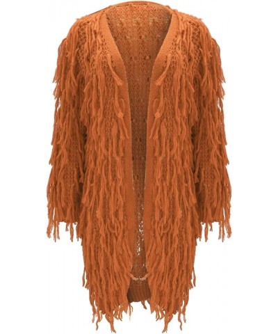 Womens Cable Knit Fringe Tassel Mid Length Cardigans Open Front Sweater Cardigan Oversized Coat Sexy Nightclub Outfit Coffee ...