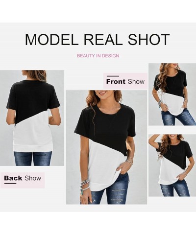 Women's Cute Color Block Tshirt Summer Casual Round Neck Side Split Short Sleeve Tee Shirt Tops S-2XL A Black $14.81 T-Shirts