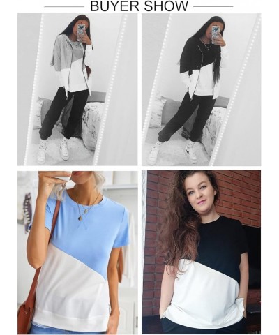 Women's Cute Color Block Tshirt Summer Casual Round Neck Side Split Short Sleeve Tee Shirt Tops S-2XL A Black $14.81 T-Shirts