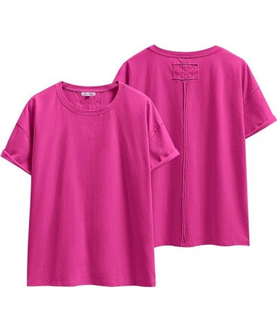 Women's Oversized Casual Loose Fit Short Sleeve Crewneck Summer Trendy Boxy T-Shirts Tops Blouse Hot Pink $13.86 Blouses