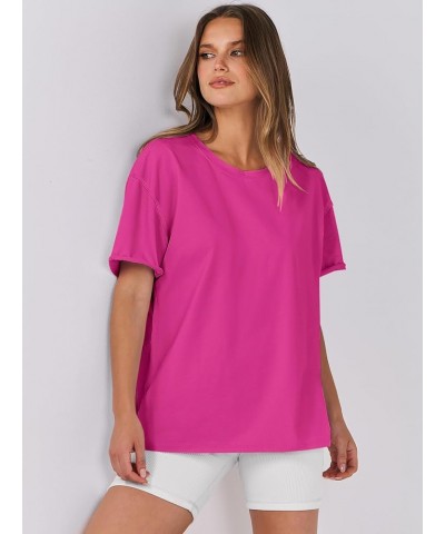 Women's Oversized Casual Loose Fit Short Sleeve Crewneck Summer Trendy Boxy T-Shirts Tops Blouse Hot Pink $13.86 Blouses