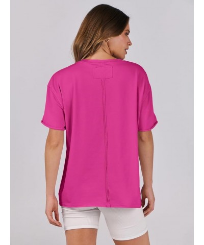 Women's Oversized Casual Loose Fit Short Sleeve Crewneck Summer Trendy Boxy T-Shirts Tops Blouse Hot Pink $13.86 Blouses