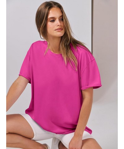 Women's Oversized Casual Loose Fit Short Sleeve Crewneck Summer Trendy Boxy T-Shirts Tops Blouse Hot Pink $13.86 Blouses