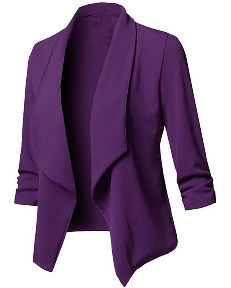 Blazers for Women Fashion Dressy Long Sleeve Blazer Open Front Cardigan Plus Size Double Breasted Jacket 1305-nfhhse-e-purple...