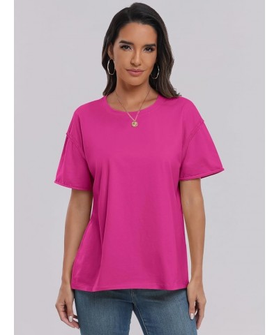 Women's Oversized Casual Loose Fit Short Sleeve Crewneck Summer Trendy Boxy T-Shirts Tops Blouse Hot Pink $13.86 Blouses