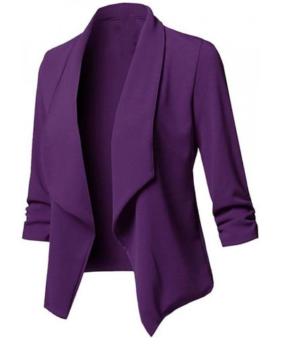 Blazers for Women Fashion Dressy Long Sleeve Blazer Open Front Cardigan Plus Size Double Breasted Jacket 1305-nfhhse-e-purple...