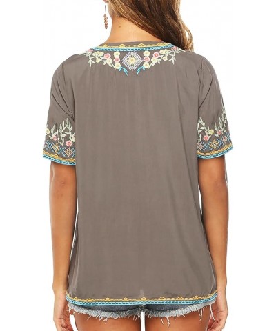 Women’s Mexican Embroidered Tops for Women Boho Blouse for Women Summer Short Sleeve Floral Hippie Shirts Tunics Grey-054 $22...