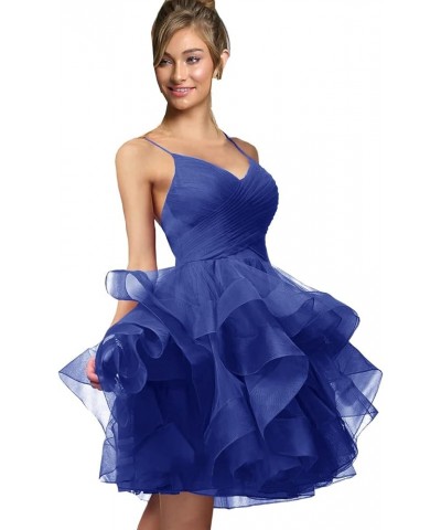 Women's Puffy Ruffle Short Homecoming Dress Tull Tutu Prom Dress V Neck Formal Party Gown Royal Blue $48.44 Dresses