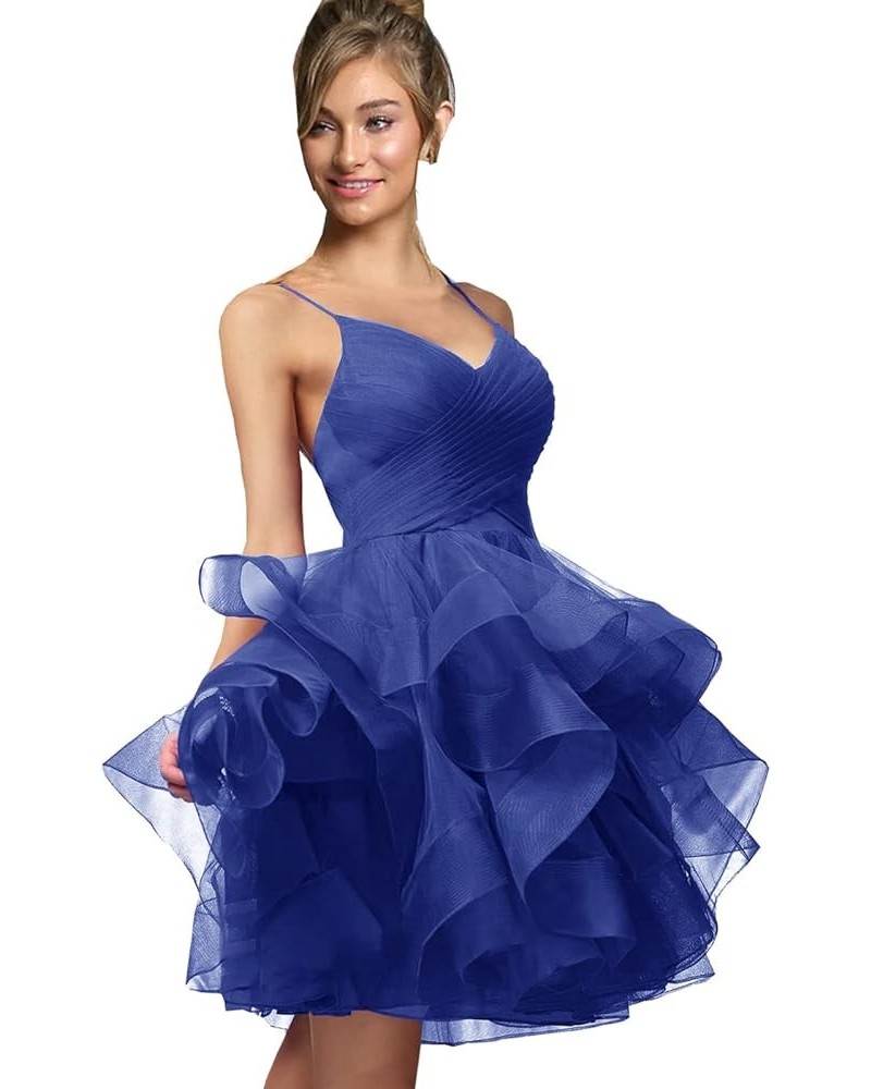 Women's Puffy Ruffle Short Homecoming Dress Tull Tutu Prom Dress V Neck Formal Party Gown Royal Blue $48.44 Dresses