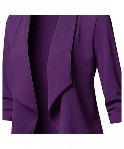 Blazers for Women Fashion Dressy Long Sleeve Blazer Open Front Cardigan Plus Size Double Breasted Jacket 1305-nfhhse-e-purple...