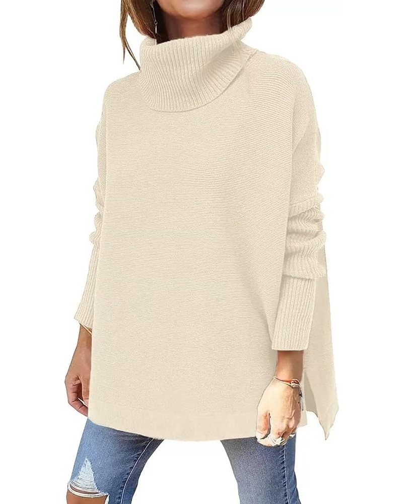 Women Turtleneck Ribbed Knit Oversized Sweater, Casual Batwing Sleeve Loose Split Hem Sweater for Daily Shopping Apricot $18....