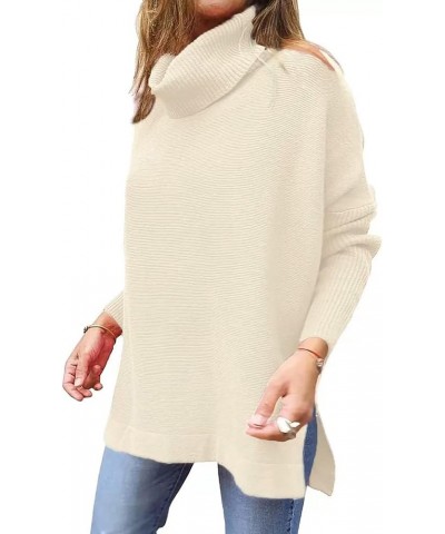 Women Turtleneck Ribbed Knit Oversized Sweater, Casual Batwing Sleeve Loose Split Hem Sweater for Daily Shopping Apricot $18....