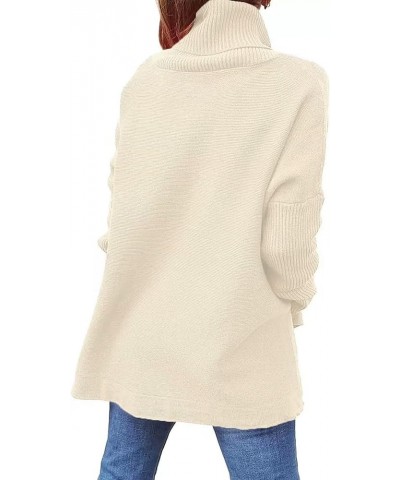 Women Turtleneck Ribbed Knit Oversized Sweater, Casual Batwing Sleeve Loose Split Hem Sweater for Daily Shopping Apricot $18....