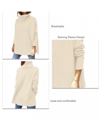 Women Turtleneck Ribbed Knit Oversized Sweater, Casual Batwing Sleeve Loose Split Hem Sweater for Daily Shopping Apricot $18....