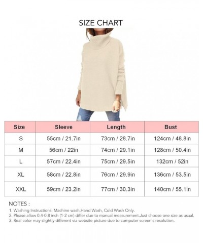 Women Turtleneck Ribbed Knit Oversized Sweater, Casual Batwing Sleeve Loose Split Hem Sweater for Daily Shopping Apricot $18....