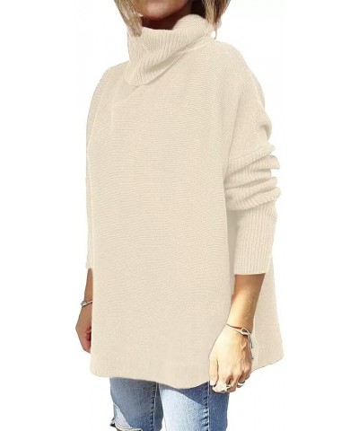 Women Turtleneck Ribbed Knit Oversized Sweater, Casual Batwing Sleeve Loose Split Hem Sweater for Daily Shopping Apricot $18....