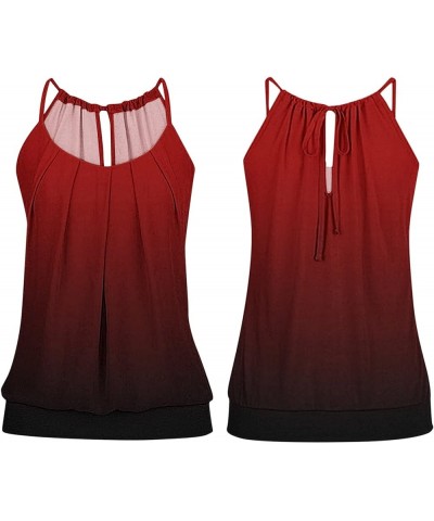 Summer Tank Tops for Women Women's Summer Loose O Neck Pleated Tank Tops Floral Print Banded Z013-wine $11.87 Tanks