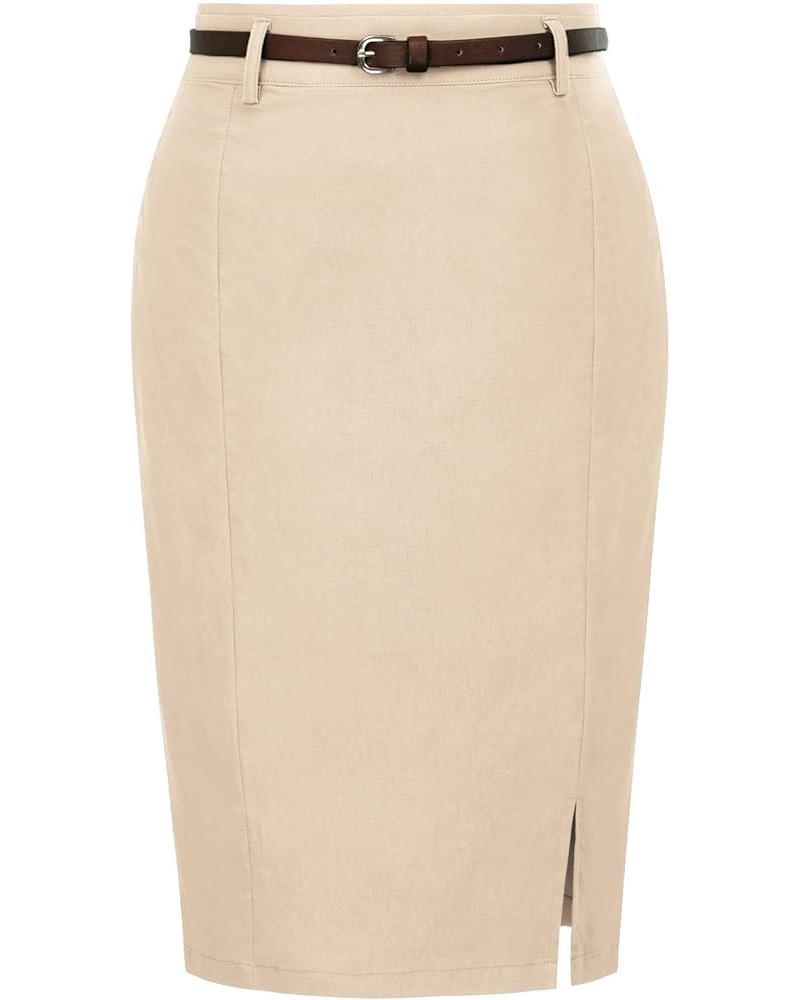 Women's Bodycon Pencil Skirt with Belt Solid Color Hip-Wrapped Khaki $24.35 Skirts