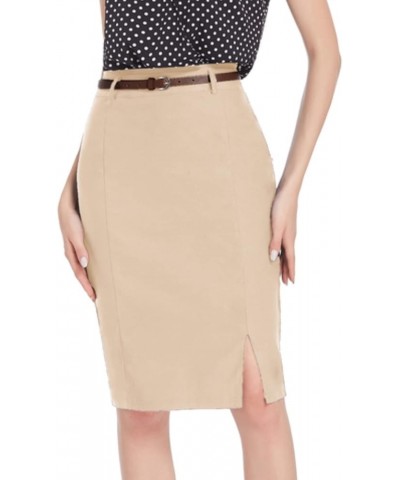 Women's Bodycon Pencil Skirt with Belt Solid Color Hip-Wrapped Khaki $24.35 Skirts