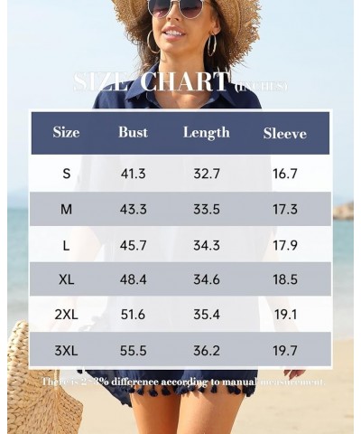 Women Swimsuit Cover up Shirt 2024 Tassel Beach Bathing Suit for Swimwear Bikini Dress Lake Blue $14.40 Swimsuits