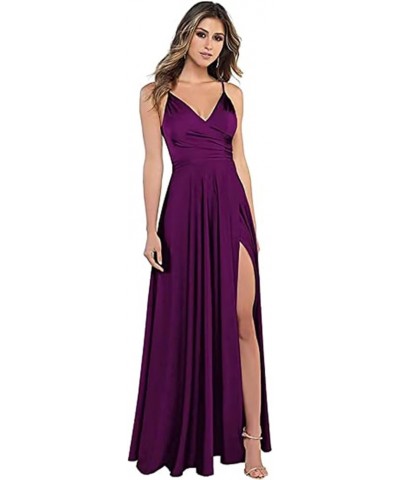 Women's Spaghetti Strap Bridesmaid Dresses with Slit Long A-Line V Neck Satin Formal Evening Party Dress YJY18 Sage $43.98 Dr...