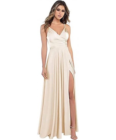 Women's Spaghetti Strap Bridesmaid Dresses with Slit Long A-Line V Neck Satin Formal Evening Party Dress YJY18 Sage $43.98 Dr...