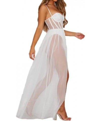 Women High Split Sleeveless Long Maxi Dresses Deep V Neck Sexy Lingerie Dress White $8.99 Sleep & Lounge