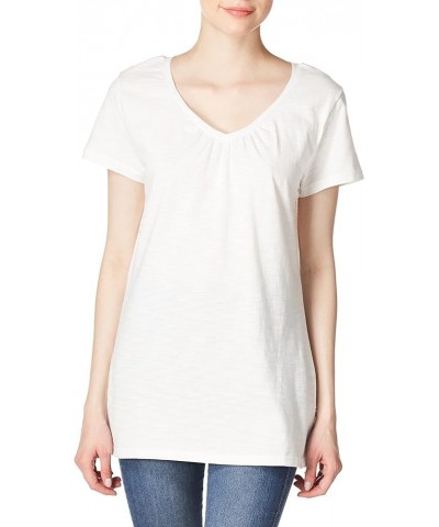 Slub Jersey Shirred V-Neck White $8.79 T-Shirts