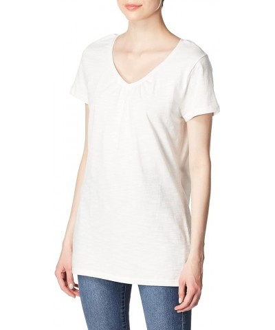 Slub Jersey Shirred V-Neck White $8.79 T-Shirts