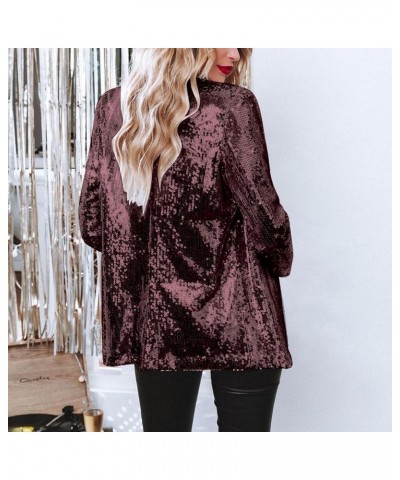 Women Sequins Blazer Sequin Jacket Casual Long Sleeve Glitter Party Shiny Lapel Coat Jacket Women Plus Size S1-wine $14.43 Bl...