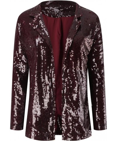 Women Sequins Blazer Sequin Jacket Casual Long Sleeve Glitter Party Shiny Lapel Coat Jacket Women Plus Size S1-wine $14.43 Bl...