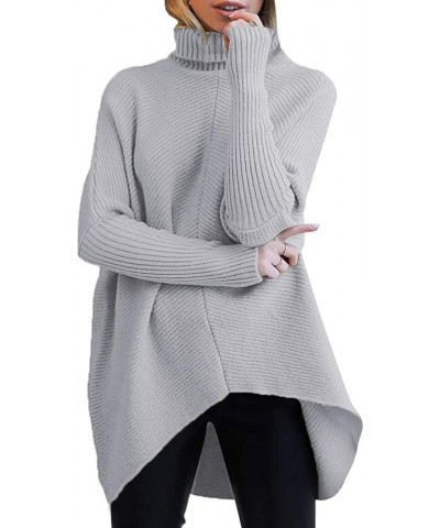 Womens Turtleneck Long Sleeve Sweater Irregular Hem Casual Pullover Knit Tops Grey $25.19 Sweaters