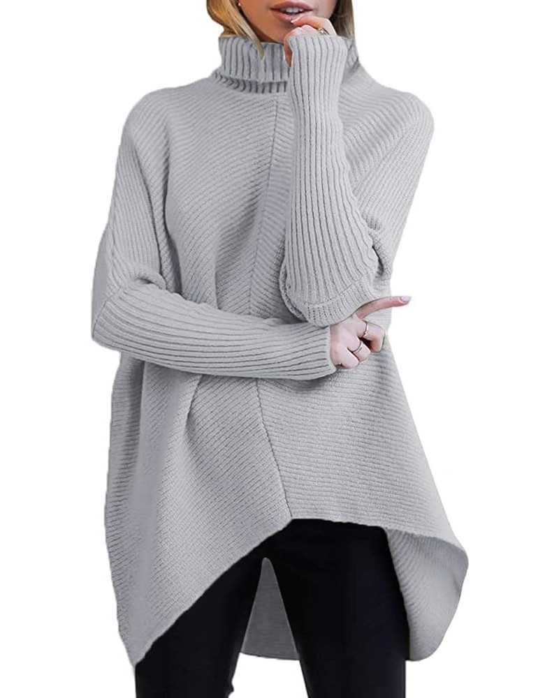 Womens Turtleneck Long Sleeve Sweater Irregular Hem Casual Pullover Knit Tops Grey $25.19 Sweaters