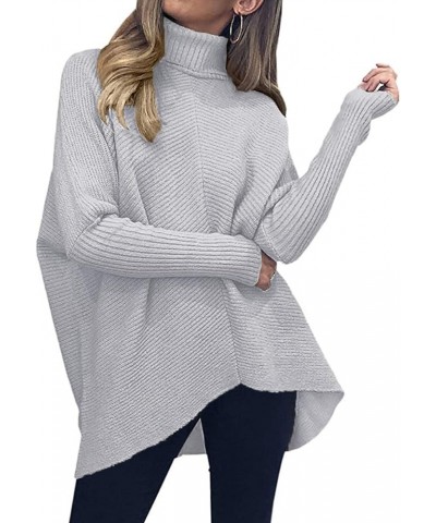 Womens Turtleneck Long Sleeve Sweater Irregular Hem Casual Pullover Knit Tops Grey $25.19 Sweaters