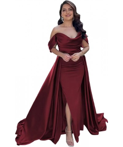 Off Shoulder Prom Dresses with Slit Long Satin Formal Dresses for Women Tight Pleated Evening Gowns Desert Rose $32.76 Dresses