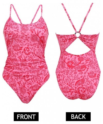 Women's One Piece Swimsuit High Cut Bathing Suits Cutout Back Adjustable Straps Swimwear with O Ring Pink Floral $13.94 Swims...