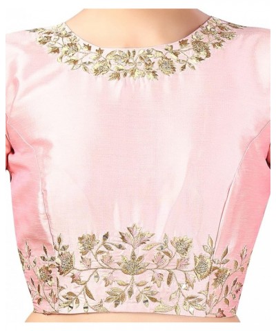 Women's Polyester Elbow Length Sleeves Art Silk Embroidered Saree Blouse Light Pink $31.32 Tops