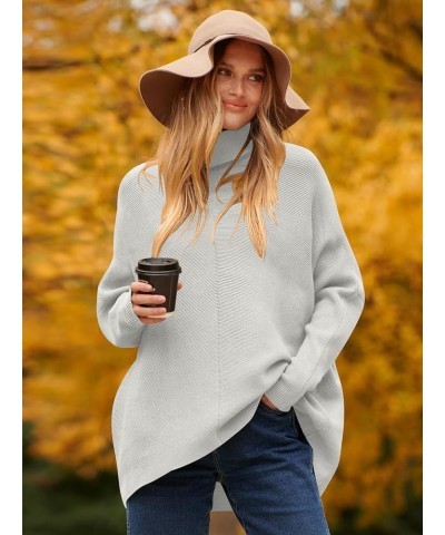 Womens Turtleneck Long Sleeve Sweater Irregular Hem Casual Pullover Knit Tops Grey $25.19 Sweaters