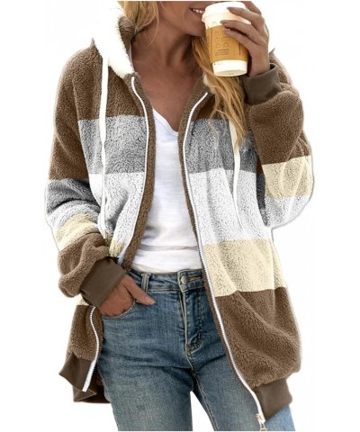 Casual Fleece Jacket Women Zip Hooded Sweater With Pockets Open Front Plus Size Winter Warm Outwears 5-khaki $6.95 Jackets