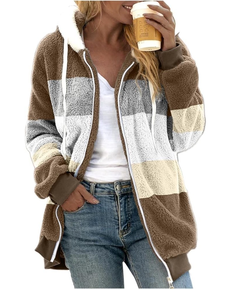 Casual Fleece Jacket Women Zip Hooded Sweater With Pockets Open Front Plus Size Winter Warm Outwears 5-khaki $6.95 Jackets