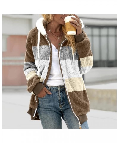 Casual Fleece Jacket Women Zip Hooded Sweater With Pockets Open Front Plus Size Winter Warm Outwears 5-khaki $6.95 Jackets