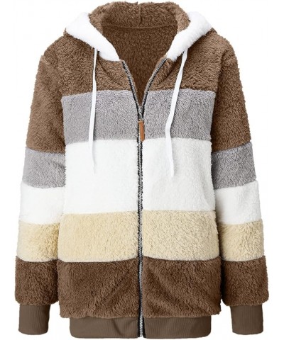 Casual Fleece Jacket Women Zip Hooded Sweater With Pockets Open Front Plus Size Winter Warm Outwears 5-khaki $6.95 Jackets