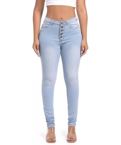 Womens High Waist Stretch Jeans 5 Button Push Up Butt Lifting Skinny Colombian Jeans Sky Blue $19.24 Jeans