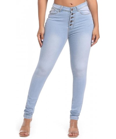 Womens High Waist Stretch Jeans 5 Button Push Up Butt Lifting Skinny Colombian Jeans Sky Blue $19.24 Jeans