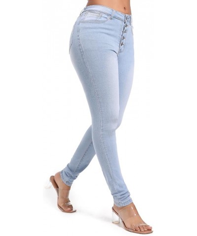 Womens High Waist Stretch Jeans 5 Button Push Up Butt Lifting Skinny Colombian Jeans Sky Blue $19.24 Jeans