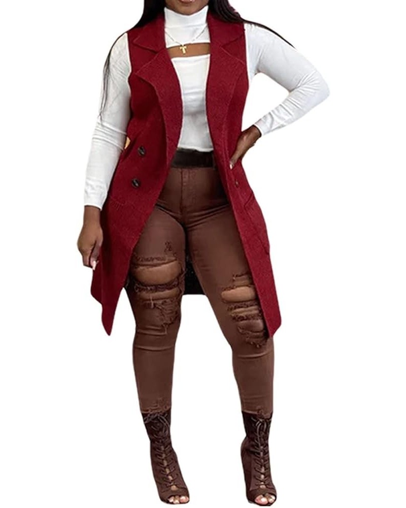 Women's Casual Sleeveless Long Sweater Vest Open Front Knit Cardigan Waistcoat with Pockets Wine Red $25.51 Sweaters