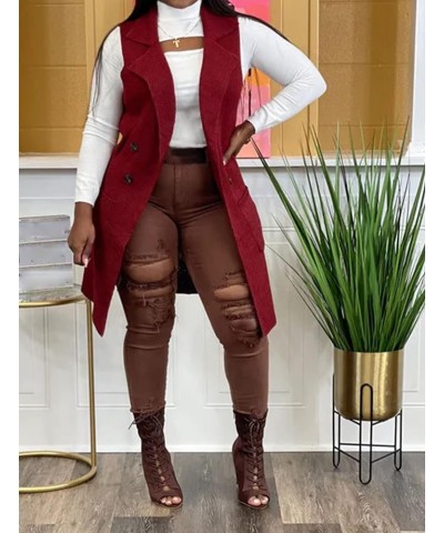 Women's Casual Sleeveless Long Sweater Vest Open Front Knit Cardigan Waistcoat with Pockets Wine Red $25.51 Sweaters