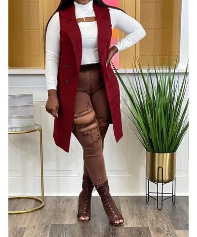 Women's Casual Sleeveless Long Sweater Vest Open Front Knit Cardigan Waistcoat with Pockets Wine Red $25.51 Sweaters